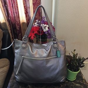 COACH Poppy Metallic Silver Leather Tote